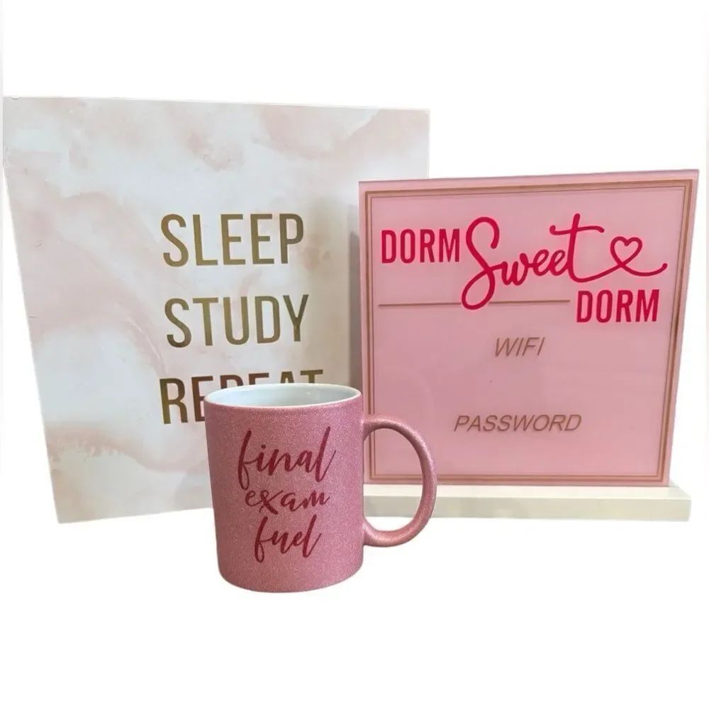 Dorm Decor Bundle 🌸 Motivational Wall Art, Mug, & Wifi Sign